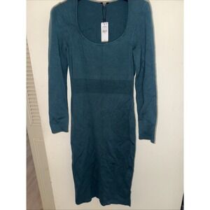 NWT Express Body Contour Dress Green Teal Long Sleeve S